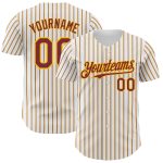 Custom Burgundy Gold Pinstripe Baseball Jersey with Personalized Name and Number - Authentic Team Apparel Personalized White