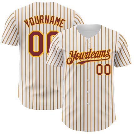 Custom Burgundy Gold Pinstripe Baseball Jersey with Personalized Name and Number - Authentic Team Apparel Personalized White
