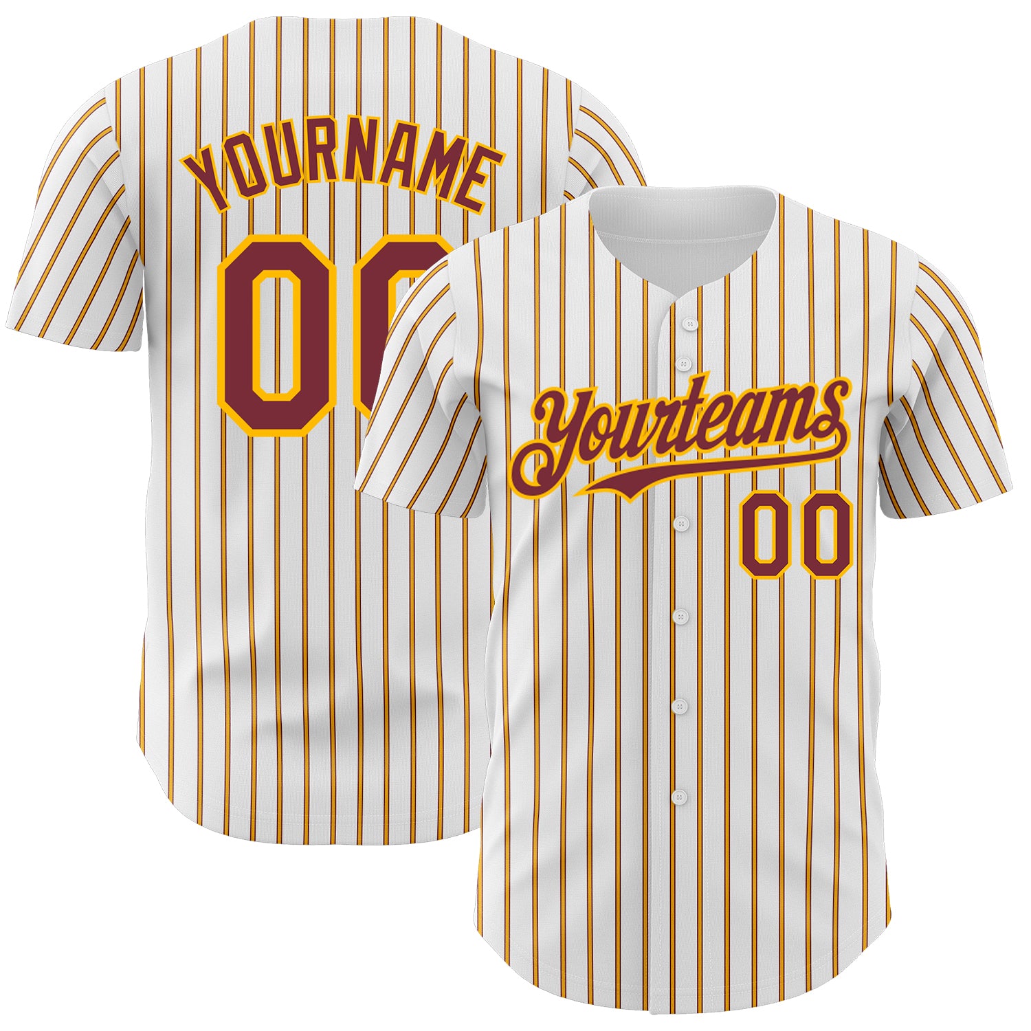 Custom Burgundy Gold Pinstripe Baseball Jersey with Personalized Name and Number - Authentic Team Apparel Personalized White