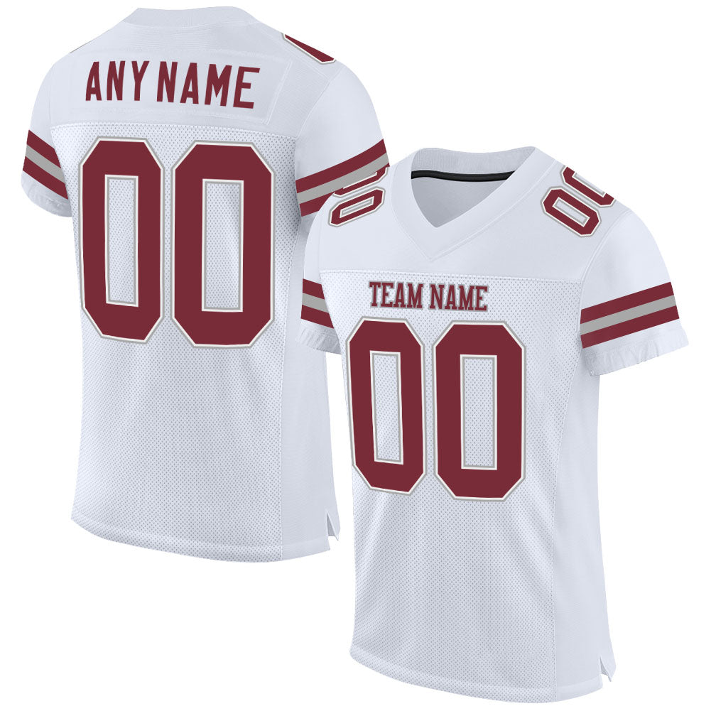 Customizable Burgundy-Gray Mesh Football Jersey with Personalized Name & Number - Authentic Team Jersey Personalized White