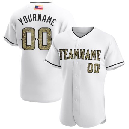 Custom American Flag Baseball Jersey with White Camo-Black Design, Personalized Name & Number Personalized White Camo-Black