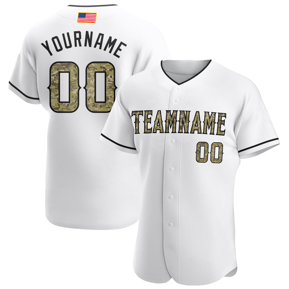 Custom American Flag Baseball Jersey with White Camo-Black Design, Personalized Name & Number Personalized White Camo-Black