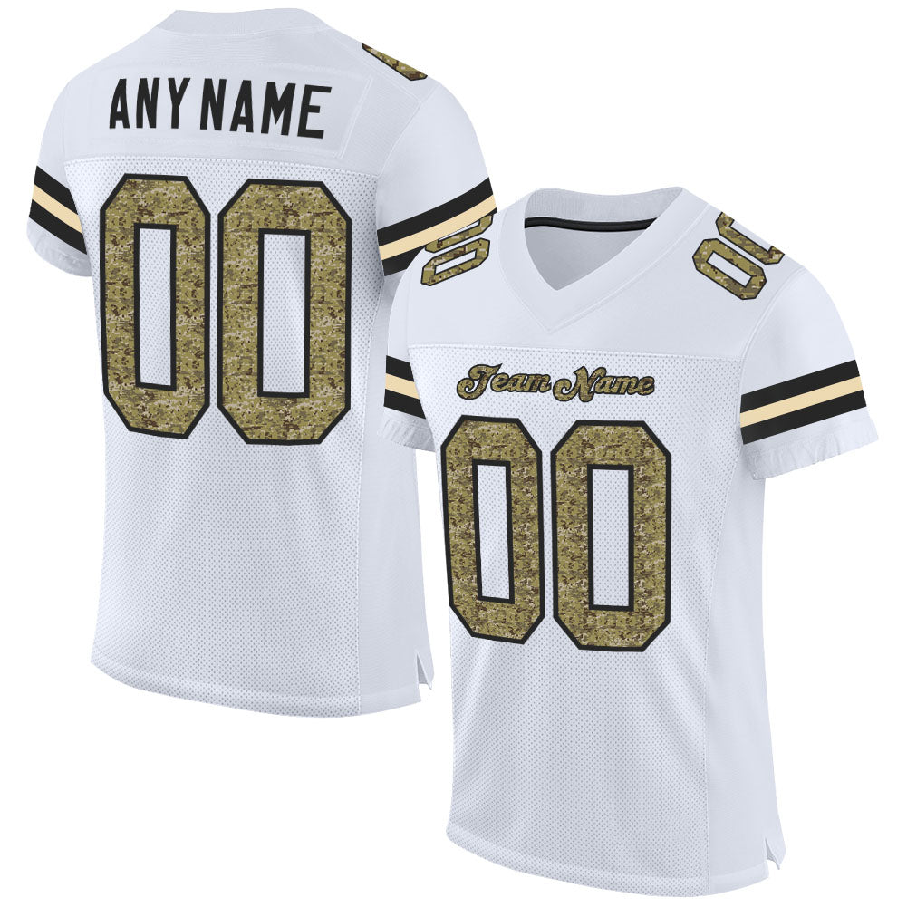 Custom Name and Number Authentic Football Jersey - Personalized White Camo Black Mesh Design Personalized White Camo-Black
