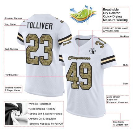 Custom Name and Number Authentic Football Jersey - Personalized White Camo Black Mesh Design Personalized White Camo-Black
