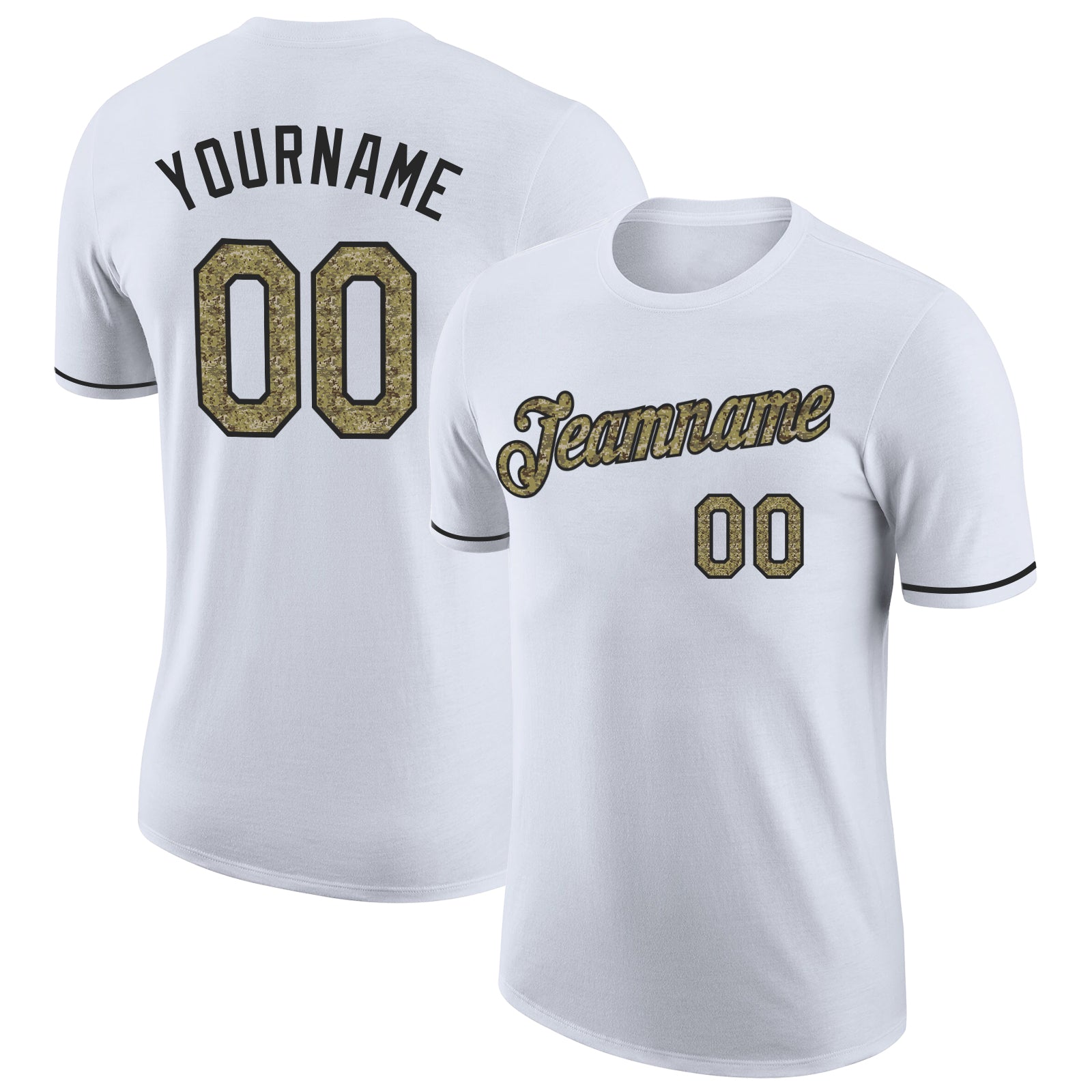 Custom Team Name Number Black White Camo Performance T-Shirt - Personalized Athletic Shirt Personalized White Camo-Black