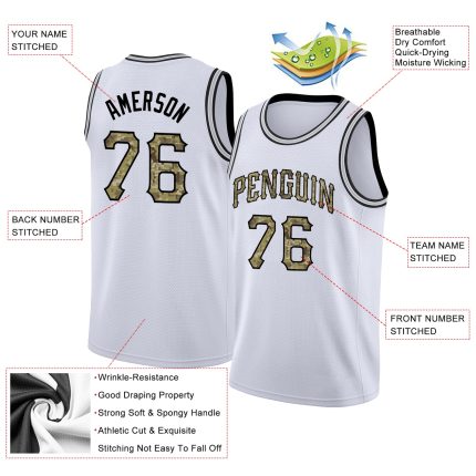 Custom Name Number Basketball Jersey - Personalized White Camo Black Rib-Knit Round Neck Personalized White Camo-Black Round