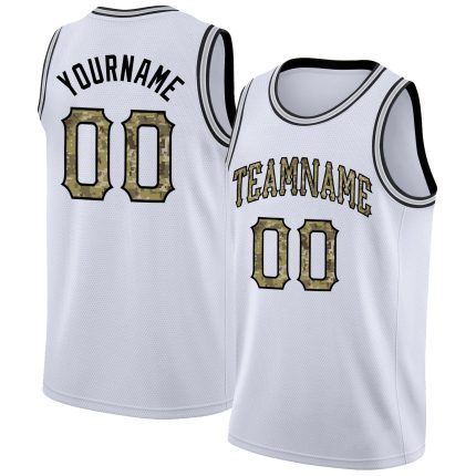 Custom Name Number Basketball Jersey - Personalized White Camo Black Rib-Knit Round Neck Personalized White Camo-Black Round