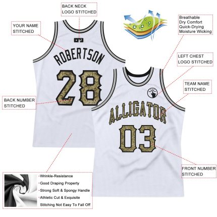 Custom Name and Number Personalized White Camo Gray Basketball Jersey | Authentic Throwback Style Personalized White Camo-Gray