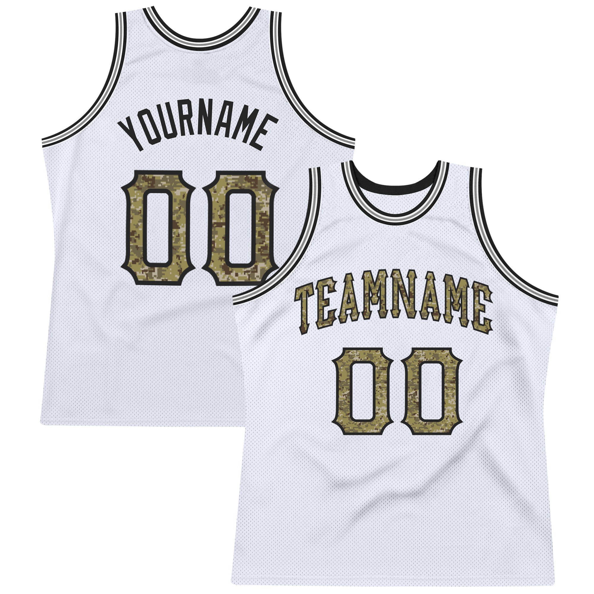 Custom Name and Number Personalized White Camo Gray Basketball Jersey | Authentic Throwback Style Personalized White Camo-Gray