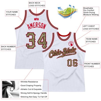 Custom Name Number Basketball Jersey Red Camo Authentic Personalization - White Throwback Style Personalized White Camo-Red