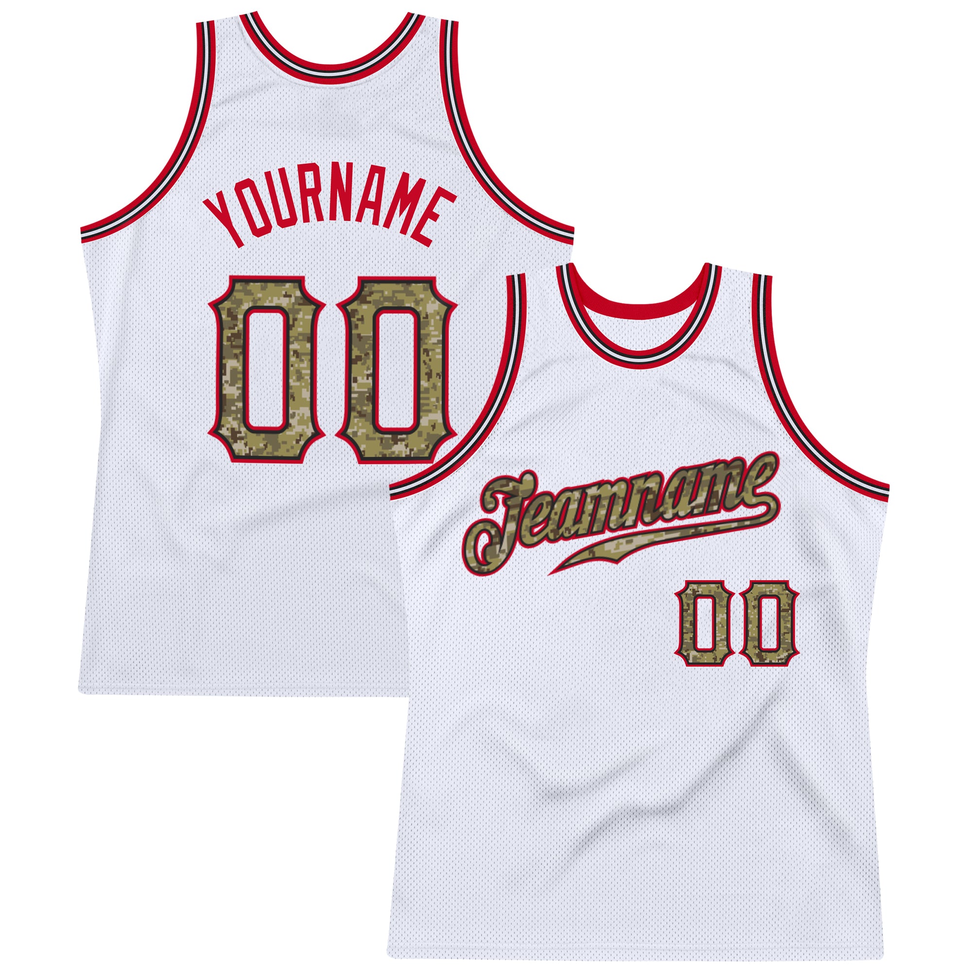 Custom Name Number Basketball Jersey Red Camo Authentic Personalization - White Throwback Style Personalized White Camo-Red