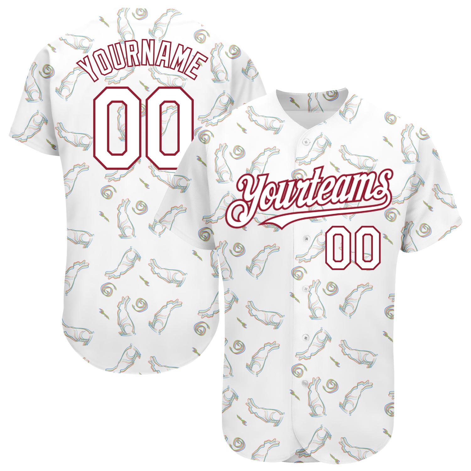 Personalized 3D White Cardinal Rabbit Baseball Jersey Custom Name & Number Authentic Team Jersey Personalized White Cardinal