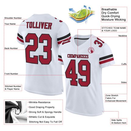 Custom Name Number Football Jersey - Personalized White Cardinal Black Mesh Authentic Team Jersey Personalized White Cardinal-Black