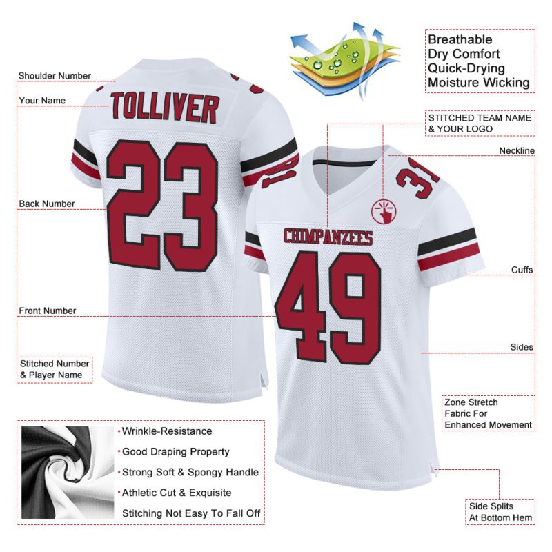 Custom Name Number Football Jersey - Personalized White Cardinal Black Mesh Authentic Team Jersey Personalized White Cardinal-Black