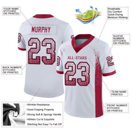 Personalized Black Mesh Drift Fashion Football Jersey Custom Name and Number, White Cardinal Team Gear Personalized White