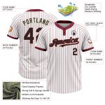 Custom Name and Number Unisex Softball Jersey - Personalized Black-Cream Two-Button White Crimson Pinstripe Personalized
