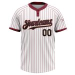 Custom Name and Number Unisex Softball Jersey - Personalized Black-Cream Two-Button White Crimson Pinstripe Personalized