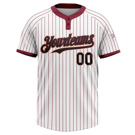 Custom Name and Number Unisex Softball Jersey - Personalized Black-Cream Two-Button White Crimson Pinstripe Personalized