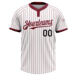 Custom Name and Number Unisex Softball Jersey - Personalized Black and White Crimson Pinstripe Two-Button Design Personalized