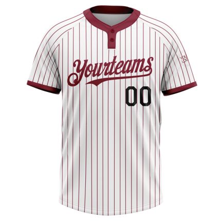 Custom Name and Number Unisex Softball Jersey - Personalized Black and White Crimson Pinstripe Two-Button Design Personalized