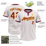 Custom Name and Number Personalized Softball Jersey Unisex Gold Two-Button White Crimson Pinstripe Personalized White Crimosn