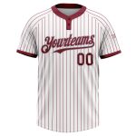 Custom Name and Number Unisex Softball Jersey - Personalized Gray Two-Button White Crimson Pinstripe Design Personalized