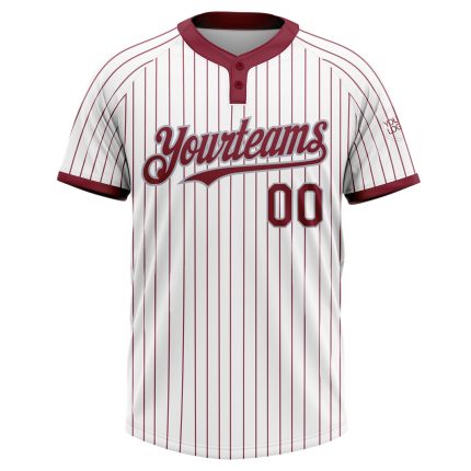 Custom Name and Number Unisex Softball Jersey - Personalized Gray Two-Button White Crimson Pinstripe Design Personalized