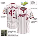 Custom Name and Number Unisex Softball Jersey - Personalized Gray Two-Button White Crimson Pinstripe Design Personalized