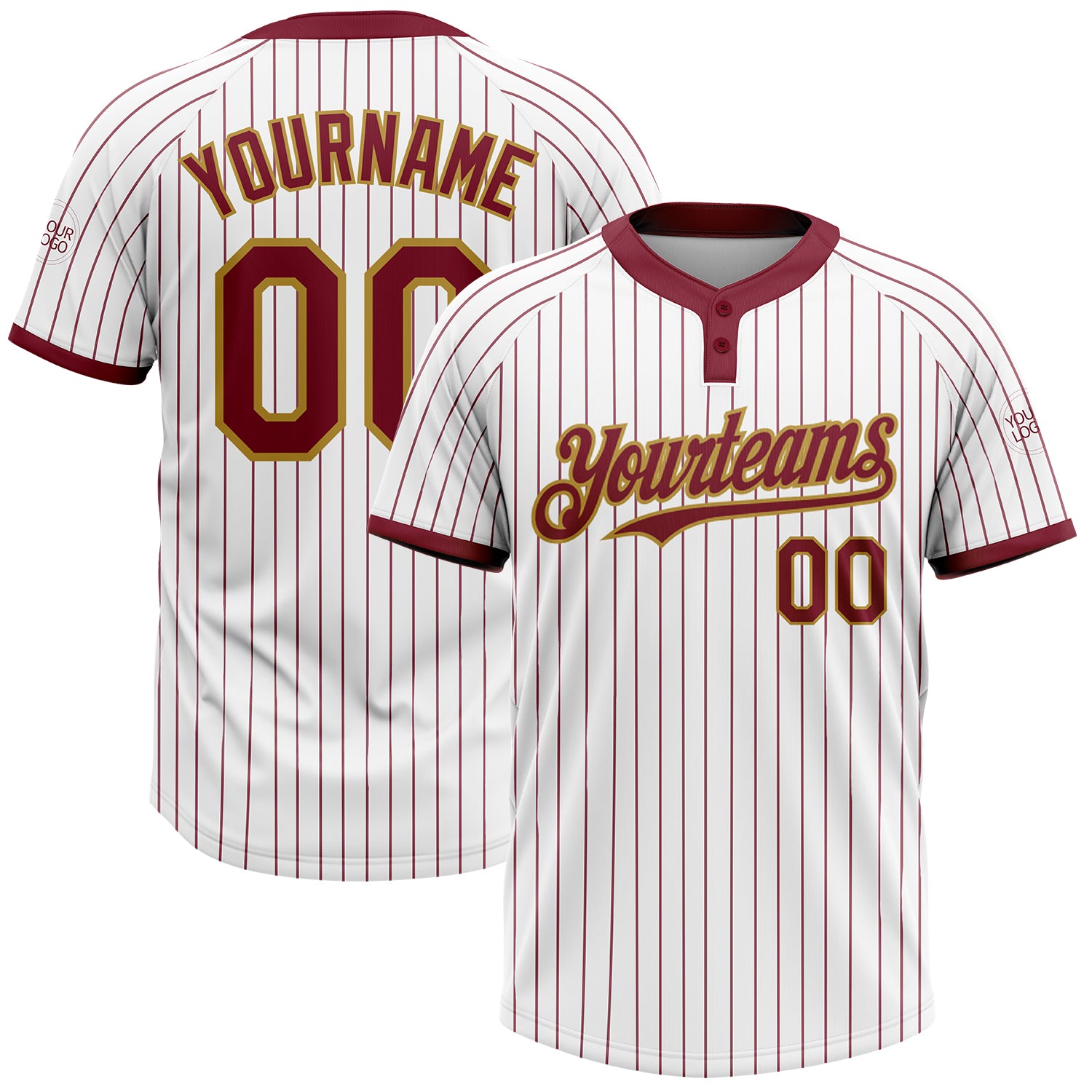 Custom Team Pinstripe Softball Jersey, Personalized White Crimson Old Gold Two-Button Unisex with Name & Number Personalized