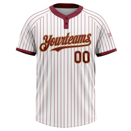 Custom Team Pinstripe Softball Jersey, Personalized White Crimson Old Gold Two-Button Unisex with Name & Number Personalized