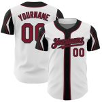 Custom Personalized Baseball Jersey - White Crimson-Black with Team Name and Number, 3 Color Arm Shapes Personalized White