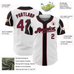 Custom Personalized Baseball Jersey - White Crimson-Black with Team Name and Number, 3 Color Arm Shapes Personalized White