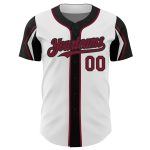 Custom Personalized Baseball Jersey - White Crimson-Black with Team Name and Number, 3 Color Arm Shapes Personalized White