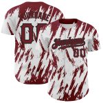 Custom Personalized Baseball Jersey with 3D Crimson-Black Pattern, Abstract Sharp Shape, Team Name & Number Personalized
