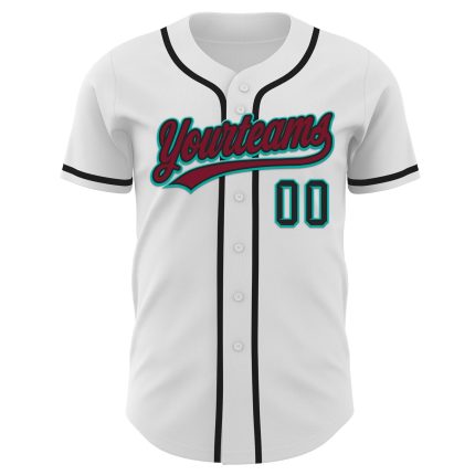 Custom Name and Number Authentic Baseball Jersey - Personalized White Crimson and Black-Aqua Team Gear Personalized White