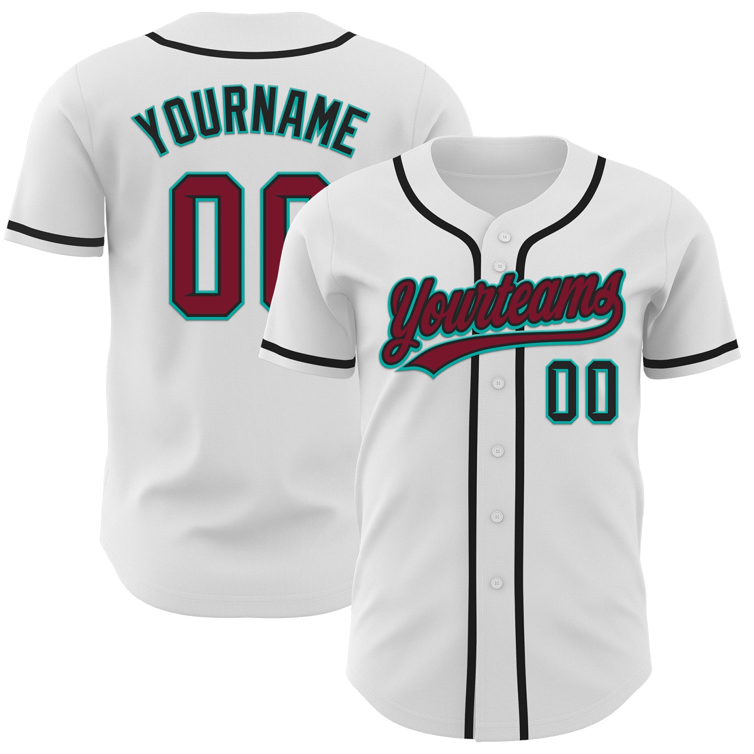 Custom Name and Number Authentic Baseball Jersey - Personalized White Crimson and Black-Aqua Team Gear Personalized White