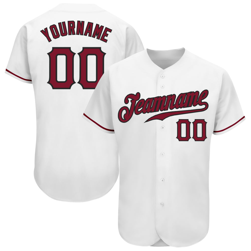 Custom Name and Number Personalized Baseball Jersey - White Crimson-Black Authentic Team Jersey Personalized White Crimson-Black