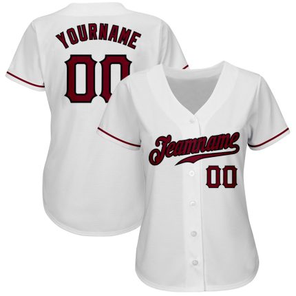 Custom Name and Number Personalized Baseball Jersey - White Crimson-Black Authentic Team Jersey Personalized White Crimson-Black