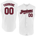 Custom Team Jersey with Personalized Name & Number - White Crimson-Black Sleeveless Baseball Jersey Personalized White Crimson-Black