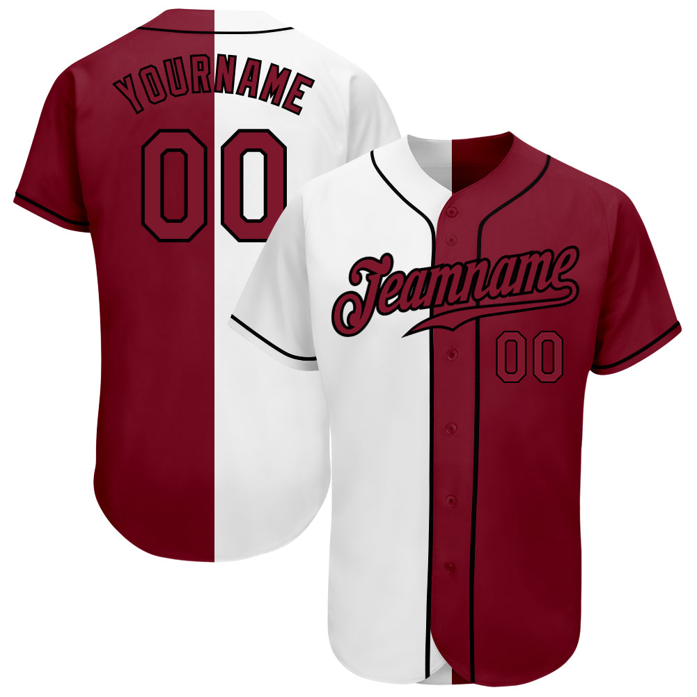 Custom Personalized Baseball Jersey with Team Name and Number - White Crimson-Black Authentic Split Fashion Personalized
