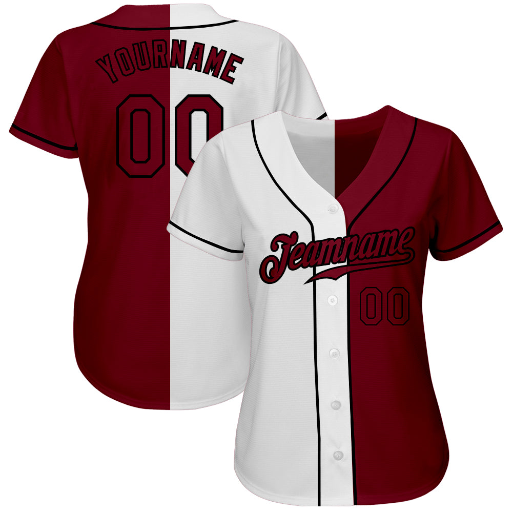 Personalized White Crimson-Black Authentic Split Fashion Baseball Jersey Team Custom Name and Number Custom Personalized Baseball Jersey with Team Name and Number - White Crimson-Black Authentic Split Fashion Personalized - Image 2