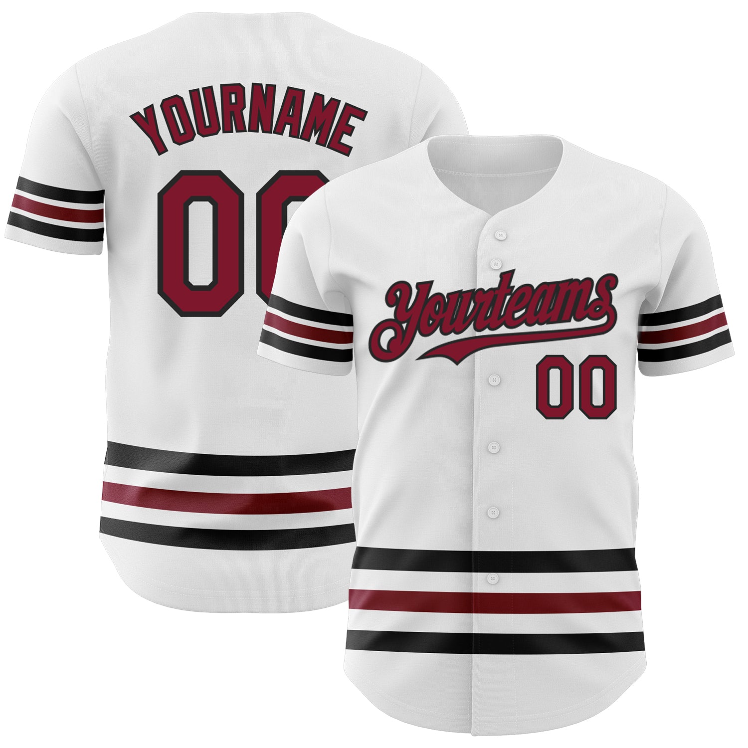 Custom Personalized Baseball Jersey with Name and Number - White Crimson-Black Line Authentic Design Personalized White Crimson-Black