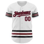 Custom Personalized Baseball Jersey with Name and Number - White Crimson-Black Line Authentic Design Personalized White Crimson-Black