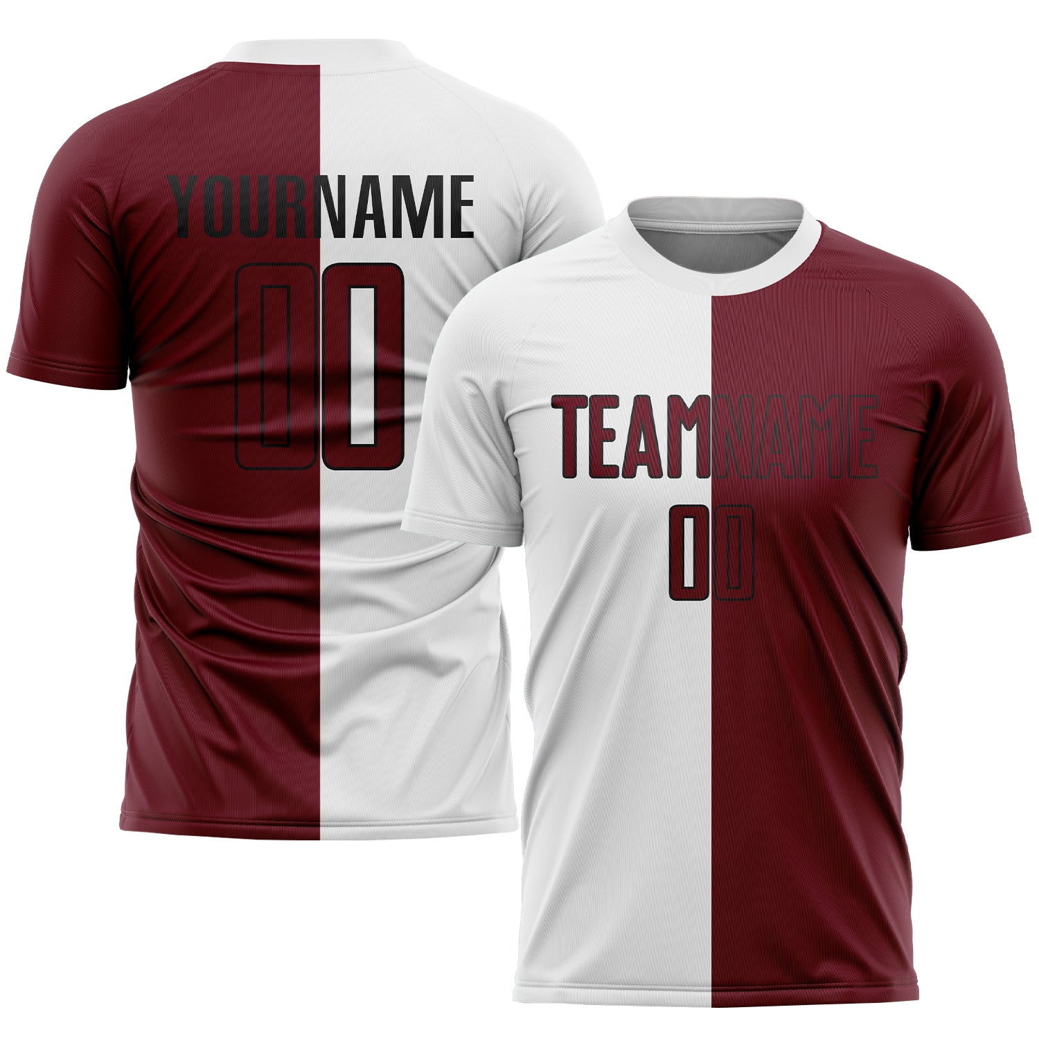 Custom Sublimation Soccer Jersey with Personalized Name and Number, White Crimson-Black Split Design - Fashion Uniform Personalized