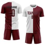 Custom Sublimation Soccer Jersey with Personalized Name and Number, White Crimson-Black Split Design - Fashion Uniform Personalized