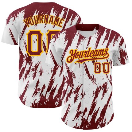 Custom White Crimson Gold 3D Pattern Baseball Jersey with Your Name & Number - Personalized Authentic Team Apparel Personalized