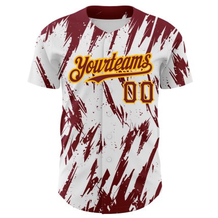 Custom White Crimson Gold 3D Pattern Baseball Jersey with Your Name & Number - Personalized Authentic Team Apparel Personalized