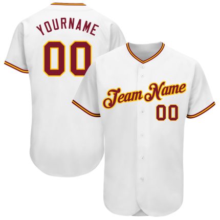 Custom Name and Number Baseball Jersey - Personalized White Crimson-Gold Authentic Team Jersey Personalized White Crimson-Gold
