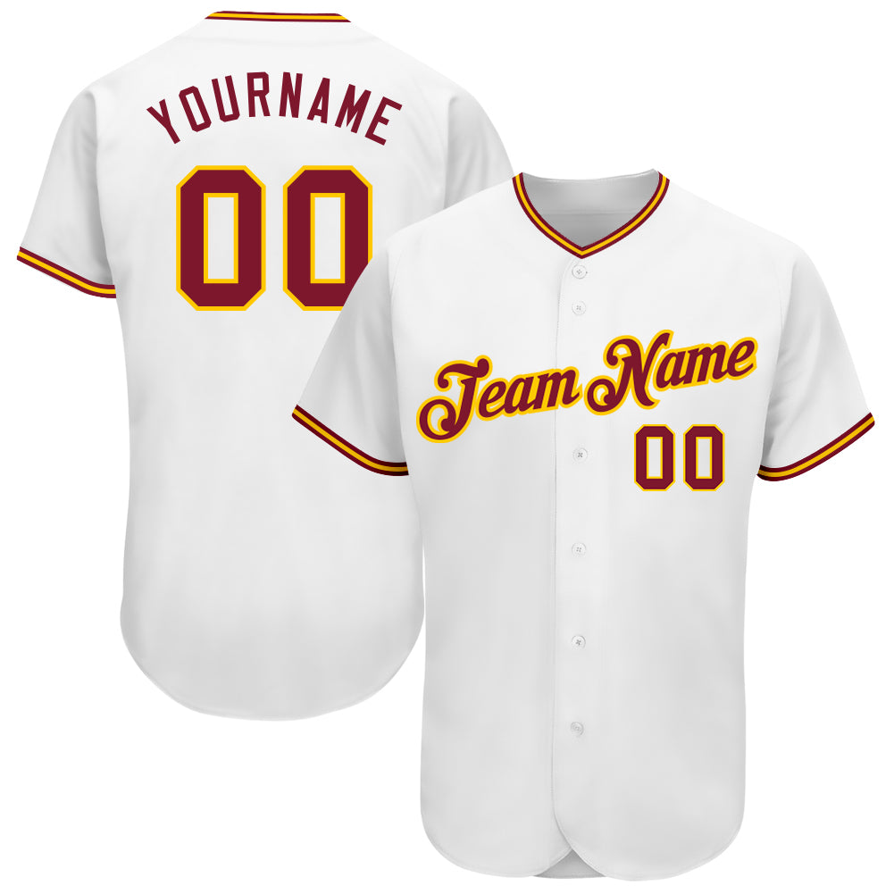 Custom Name and Number Baseball Jersey - Personalized White Crimson-Gold Authentic Team Jersey Personalized White Crimson-Gold