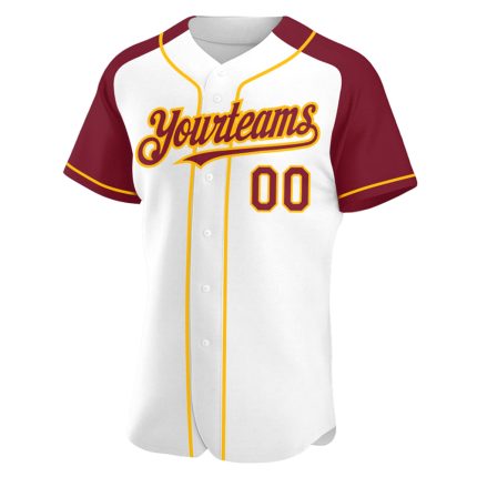 Custom Name Number Baseball Jersey - Personalized White Crimson Gold Authentic Raglan Sleeves Personalized White Crimson-Gold